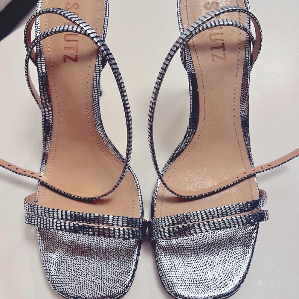 SCHUTZ Prata Silver Altina Embossed-Leather Sandal